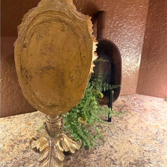 Vintage Gold Baroque Resin Floral Pattern Standing Table Mirror 14 Inches Tall - Picture 4 of 11